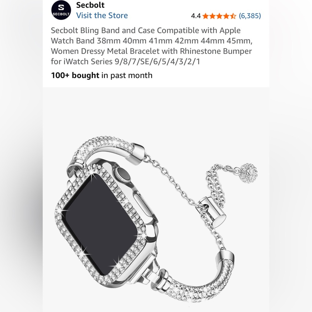 Secbolt | NWT Silver Rhinestone Apple Watch Band - Picture 1 of 6